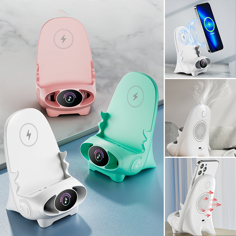 Pink trådløs telefonholder, aromaterapi, hurtigopladning, stilfuldt design, lodret og vandret position.