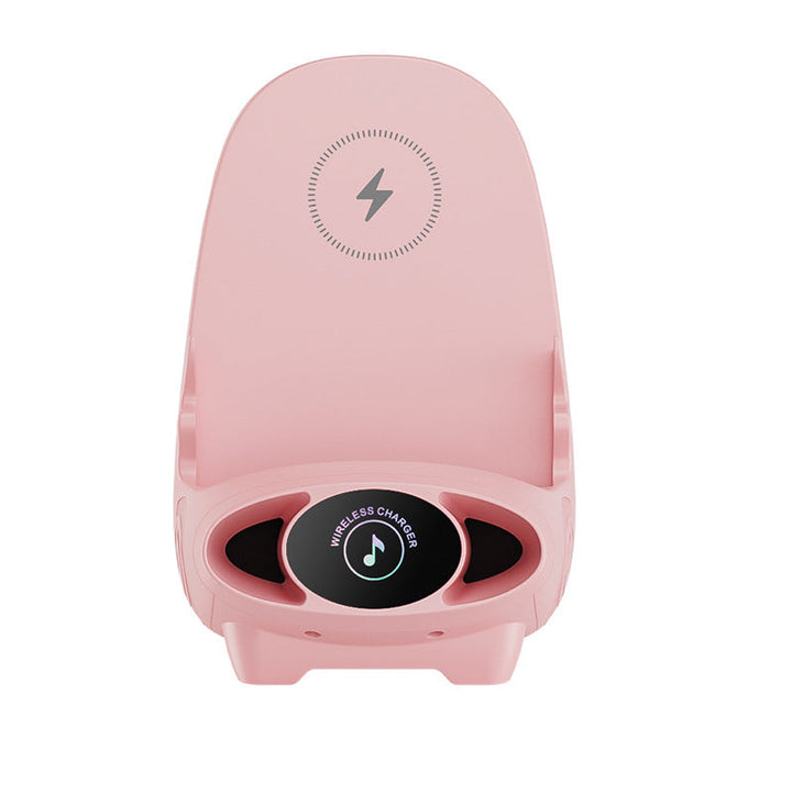 Pink trådløs telefonholder, aromaterapi, hurtigopladning, stilfuldt design, lodret og vandret position.