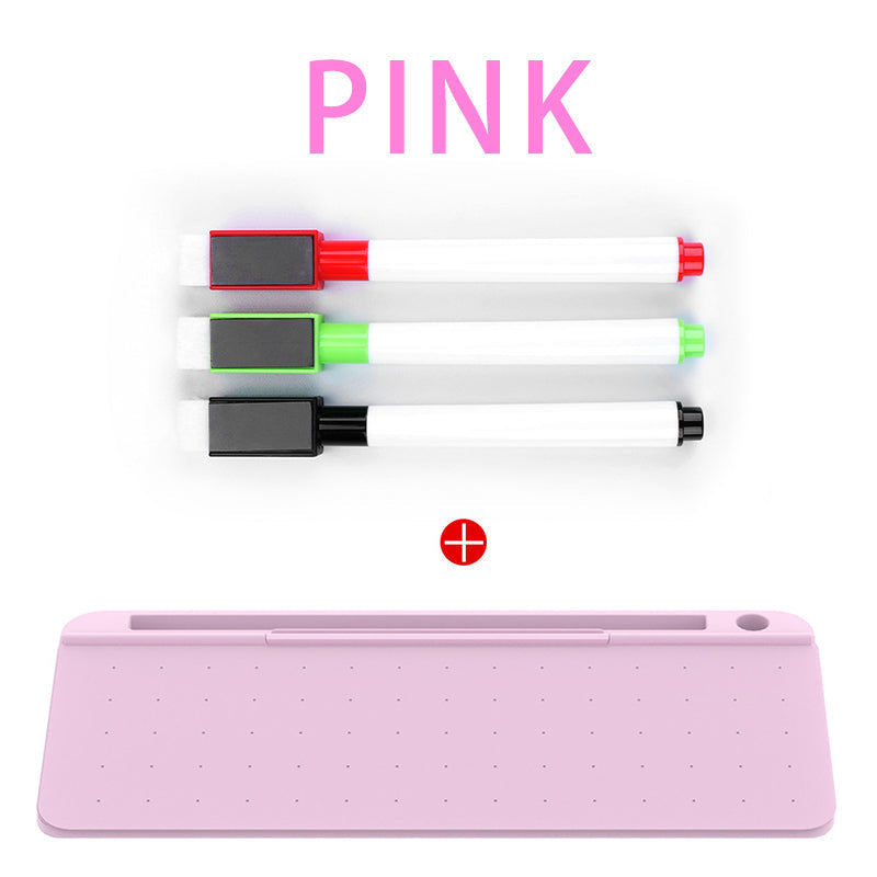 Pink tavle organiser til skrivebord, slankt design, indbygget opbevaring og penne inkluderet.