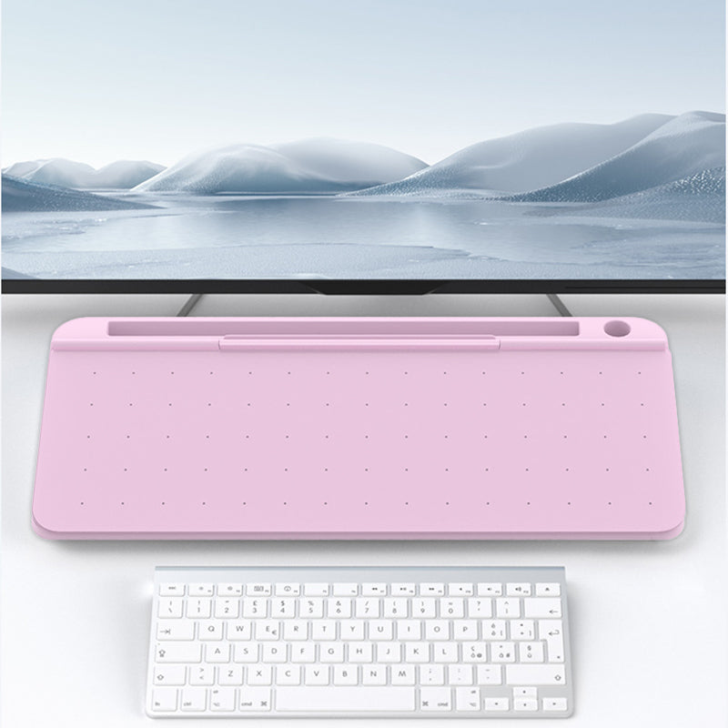 Pink tavle organiser til skrivebord, slankt design, indbygget opbevaring og penne inkluderet.