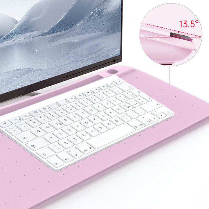 Pink tavle organiser til skrivebord, slankt design, indbygget opbevaring og penne inkluderet.