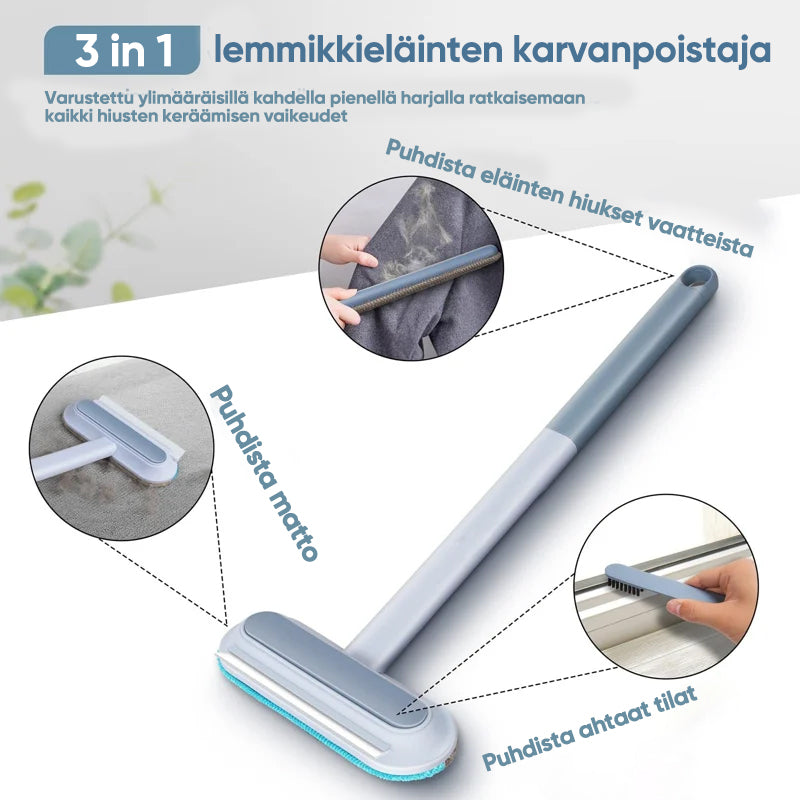 Lys blå dyrehårfjerner, dobbelt-sidet børste, selvrensende, velegnet til tøj og hjemmetekstiler.