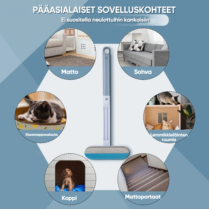 Lys blå dyrehårfjerner, dobbelt-sidet børste, selvrensende, velegnet til tøj og hjemmetekstiler.