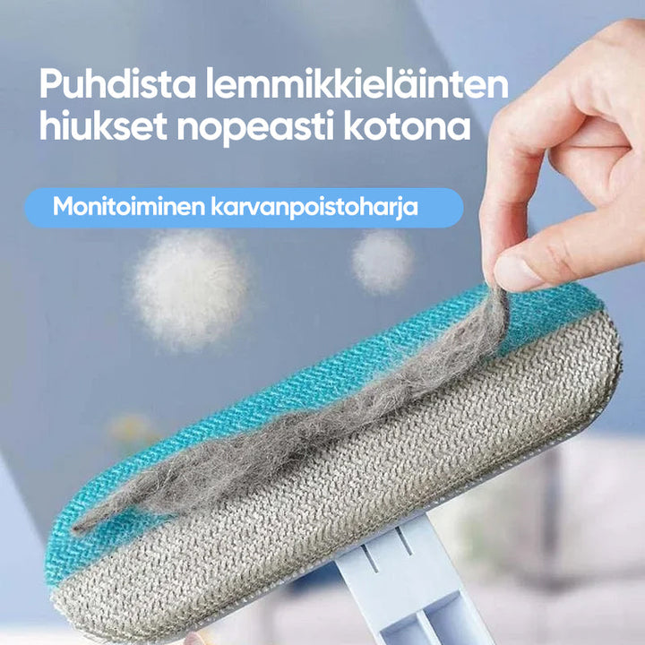 Lys blå dyrehårfjerner, dobbelt-sidet børste, selvrensende, velegnet til tøj og hjemmetekstiler.