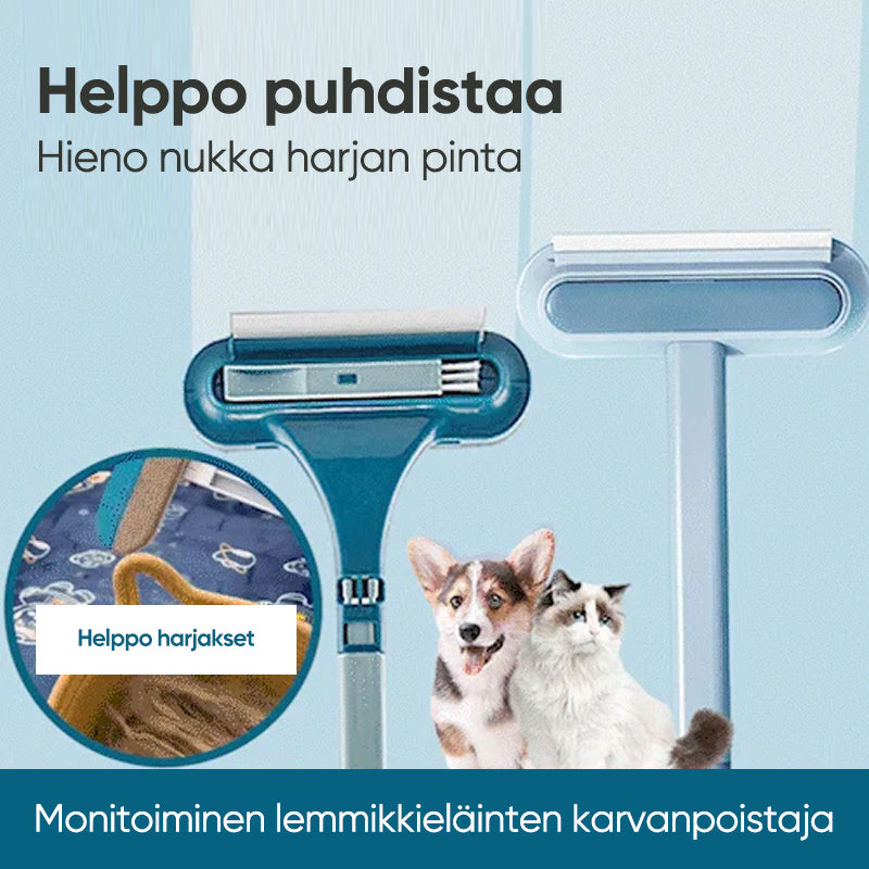 Lys blå dyrehårfjerner, dobbelt-sidet børste, selvrensende, velegnet til tøj og hjemmetekstiler.