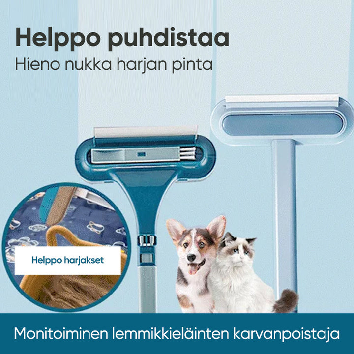 Lys blå dyrehårfjerner, dobbelt-sidet børste, selvrensende, velegnet til tøj og hjemmetekstiler.
