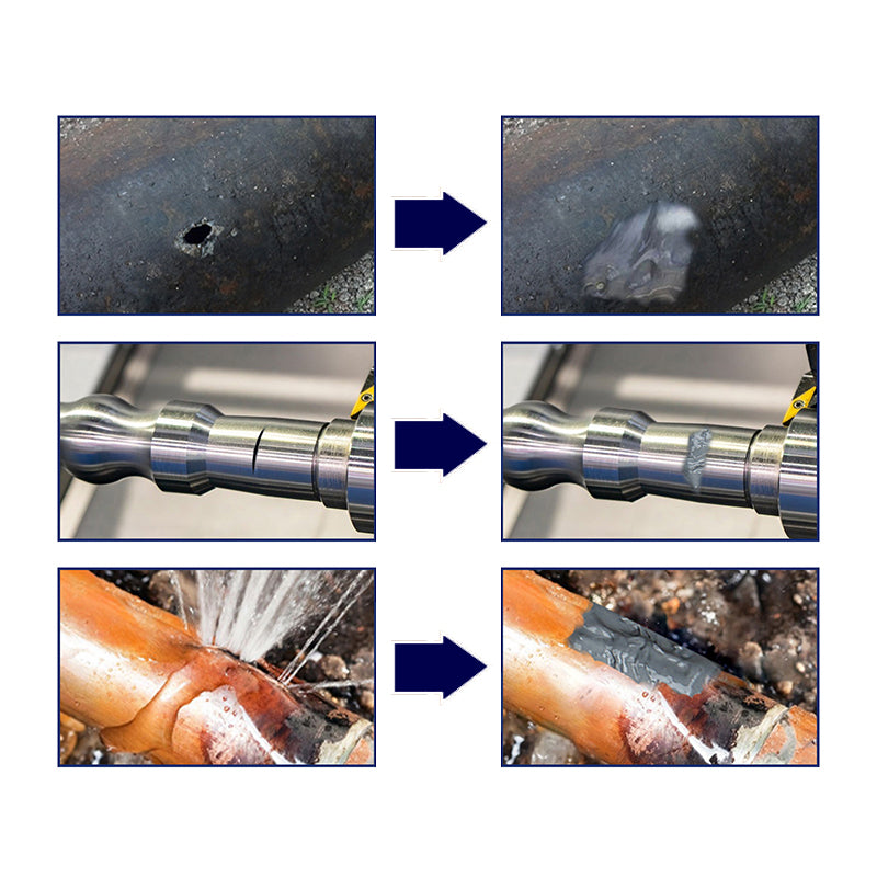 Stærk metal reparationslim epoxy, grå, tæt pakke, med spatel, velegnet til reparation og samling af metaloverflader.