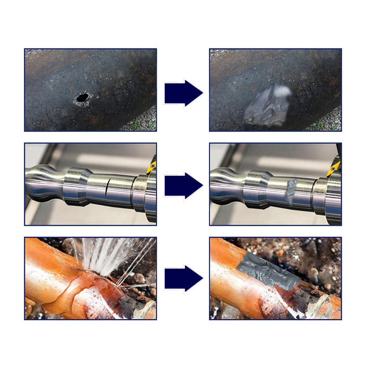 Stærk metal reparationslim epoxy, grå, tæt pakke, med spatel, velegnet til reparation og samling af metaloverflader.
