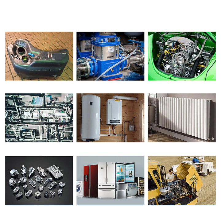 Stærk metal reparationslim epoxy, grå, tæt pakke, med spatel, velegnet til reparation og samling af metaloverflader.