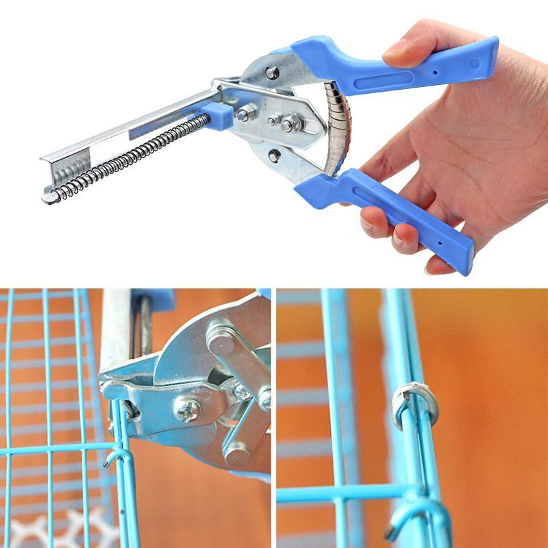 Kraftig manganståltang til klipsinstallation, ergonomiske plasthåndtag, fjedermekanisme, metallisk glans