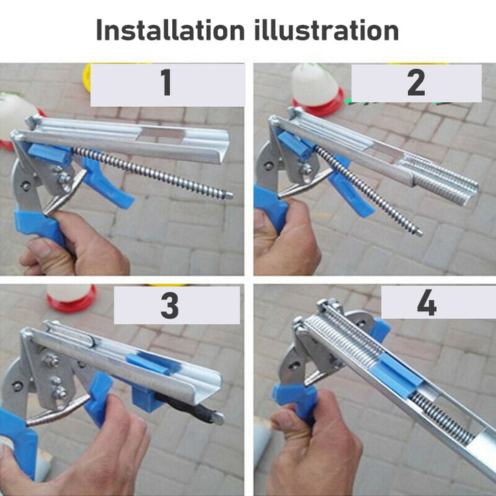 Kraftig manganståltang til klipsinstallation, ergonomiske plasthåndtag, fjedermekanisme, metallisk glans