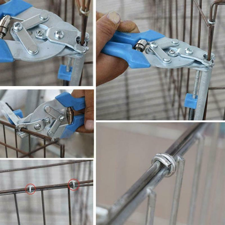 Kraftig manganståltang til klipsinstallation, ergonomiske plasthåndtag, fjedermekanisme, metallisk glans