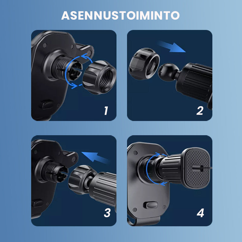 Stabil bilmonteret mobilholder, sort, 360° rotationsvinkel, kompakt størrelse og passer til alle telefonmodeller.