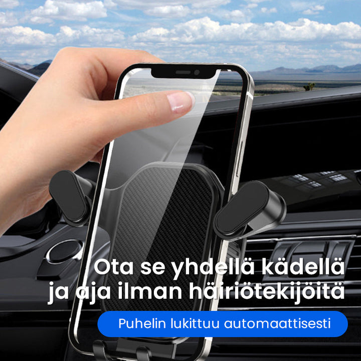 Stabil bilmonteret mobilholder, sort, 360° rotationsvinkel, kompakt størrelse og passer til alle telefonmodeller.