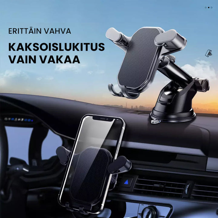 Stabil bilmonteret mobilholder, sort, 360° rotationsvinkel, kompakt størrelse og passer til alle telefonmodeller.