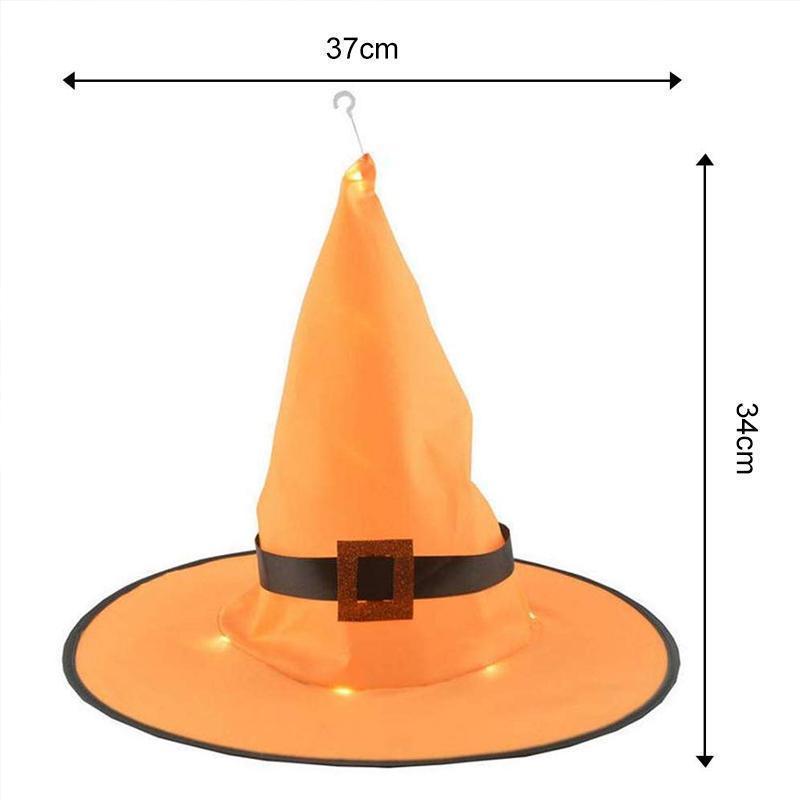 Oplyst Halloween heksehat dekoration med LED lys, klare farver (orange, rød, lyserød, lilla).