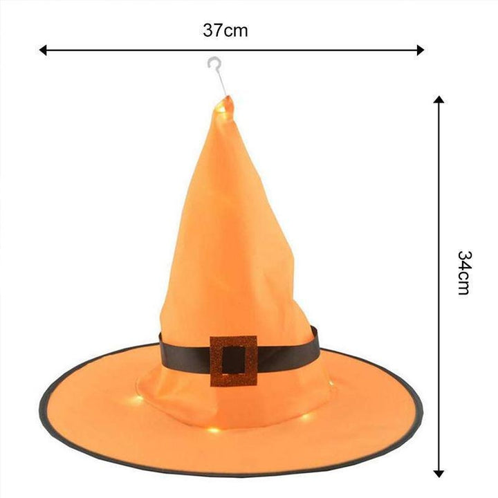 Oplyst Halloween heksehat dekoration med LED lys, klare farver (orange, rød, lyserød, lilla).