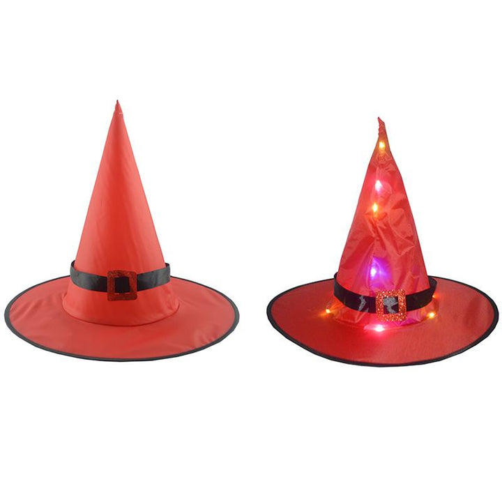 Oplyst Halloween heksehat dekoration med LED lys, klare farver (orange, rød, lyserød, lilla).