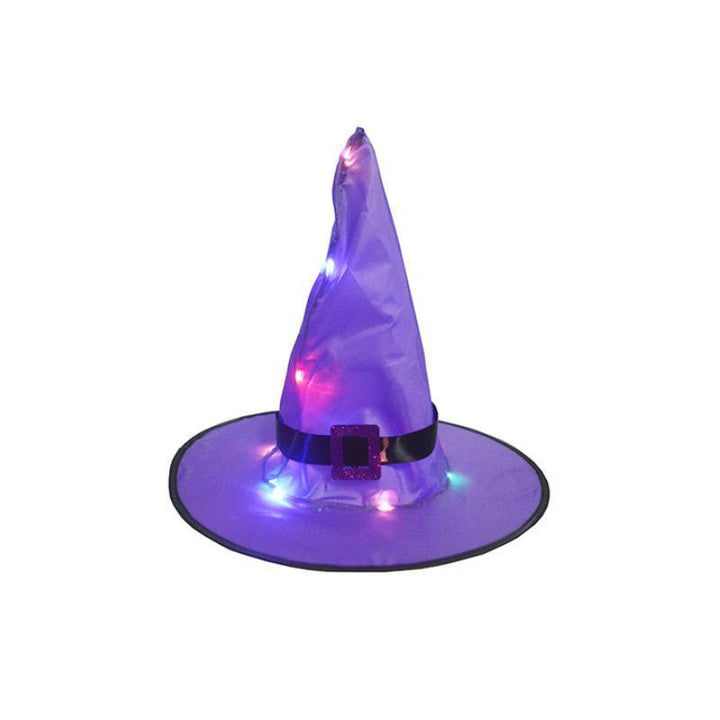 Oplyst Halloween heksehat dekoration med LED lys, klare farver (orange, rød, lyserød, lilla).