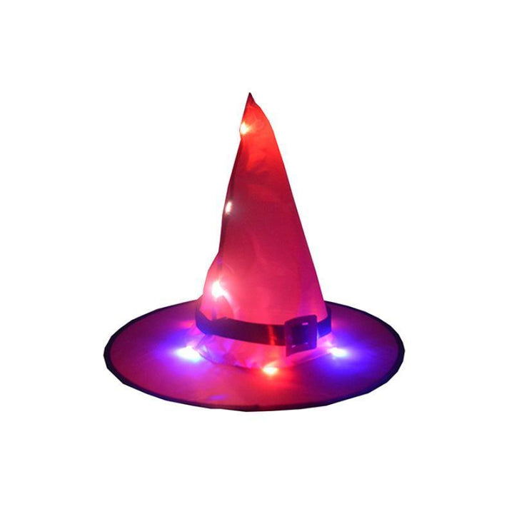 Oplyst Halloween heksehat dekoration med LED lys, klare farver (orange, rød, lyserød, lilla).