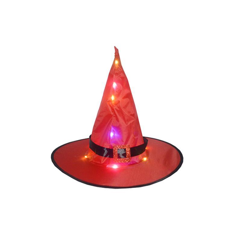 Oplyst Halloween heksehat dekoration med LED lys, klare farver (orange, rød, lyserød, lilla).