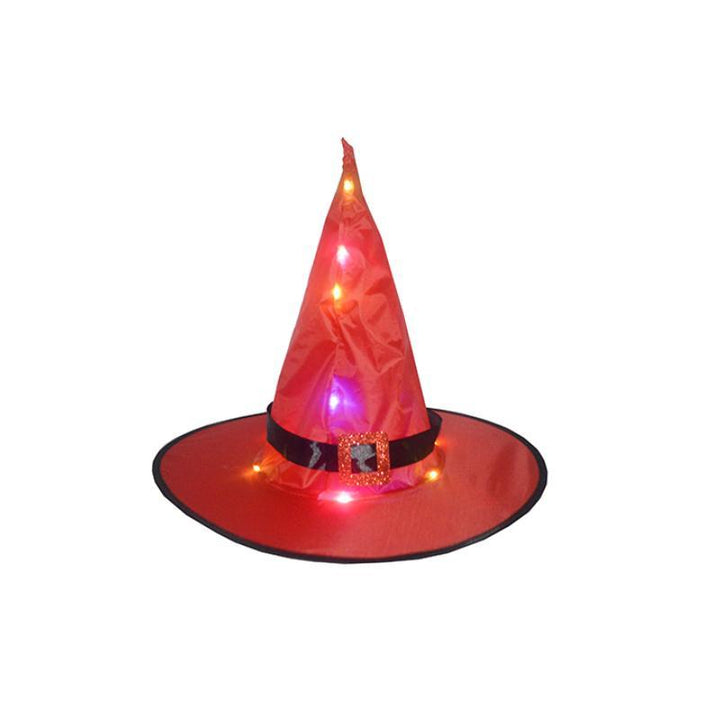 Oplyst Halloween heksehat dekoration med LED lys, klare farver (orange, rød, lyserød, lilla).
