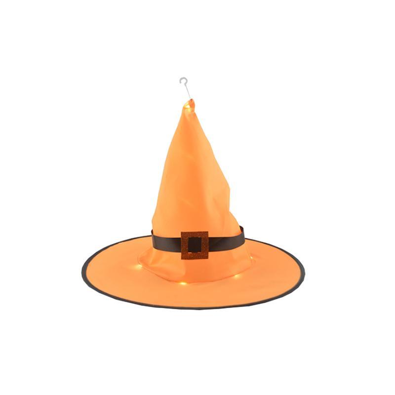 Oplyst Halloween heksehat dekoration med LED lys, klare farver (orange, rød, lyserød, lilla).
