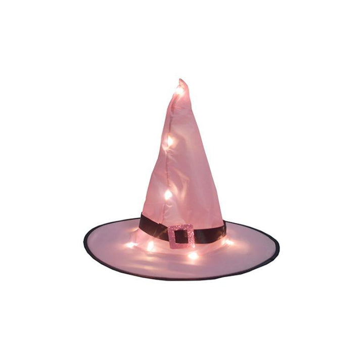 Oplyst Halloween heksehat dekoration med LED lys, klare farver (orange, rød, lyserød, lilla).