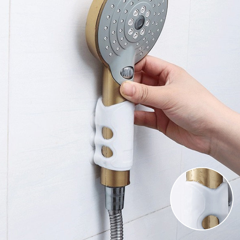 Hvid Hands-Free brusehovedholder, justerbar vinkel, stærke sugekopper, holdbart TPR-plast, hjemme- og vaskeløsninger.
