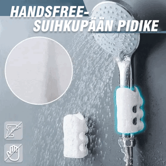 Hvid Hands-Free brusehovedholder, justerbar vinkel, stærke sugekopper, holdbart TPR-plast, hjemme- og vaskeløsninger.