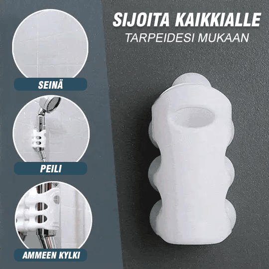 Hvid Hands-Free brusehovedholder, justerbar vinkel, stærke sugekopper, holdbart TPR-plast, hjemme- og vaskeløsninger.