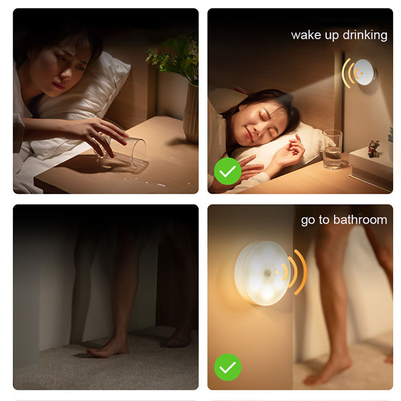 Hvid LED smart sensorlampe, elegant design, varmt lys, USB-opladelig, alsidig montering.