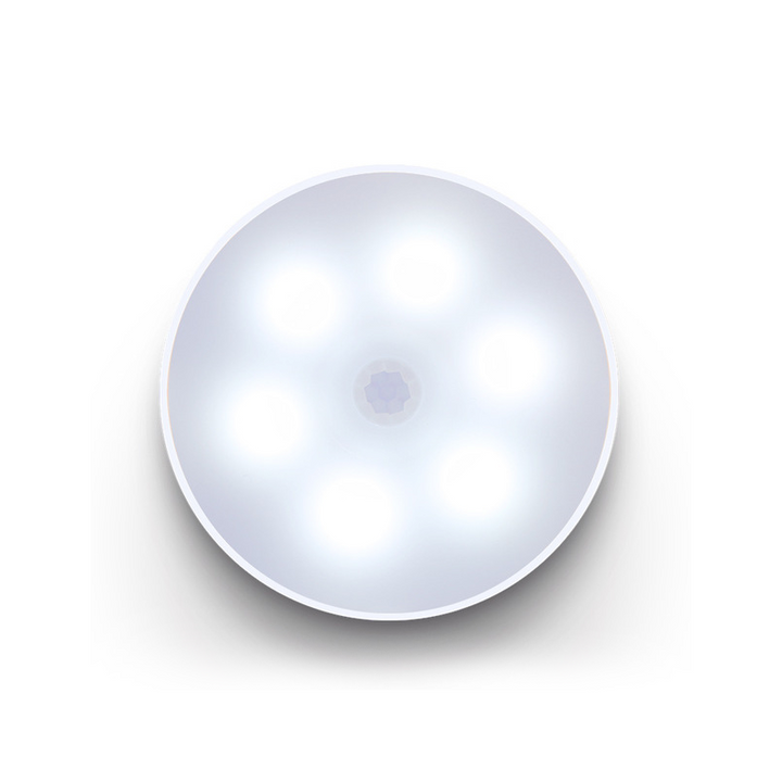 Hvid LED smart sensorlampe, elegant design, varmt lys, USB-opladelig, alsidig montering.
