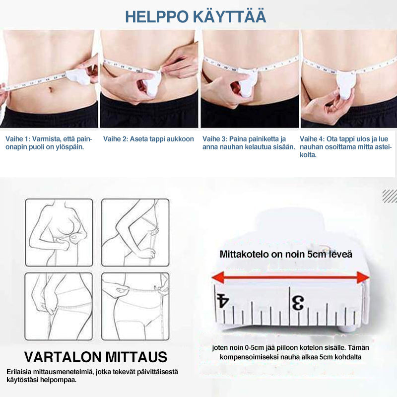 Hvidt automatisk kropsmålebånd, moderne og praktisk design, maksimal måling 150 cm, til præcise målinger