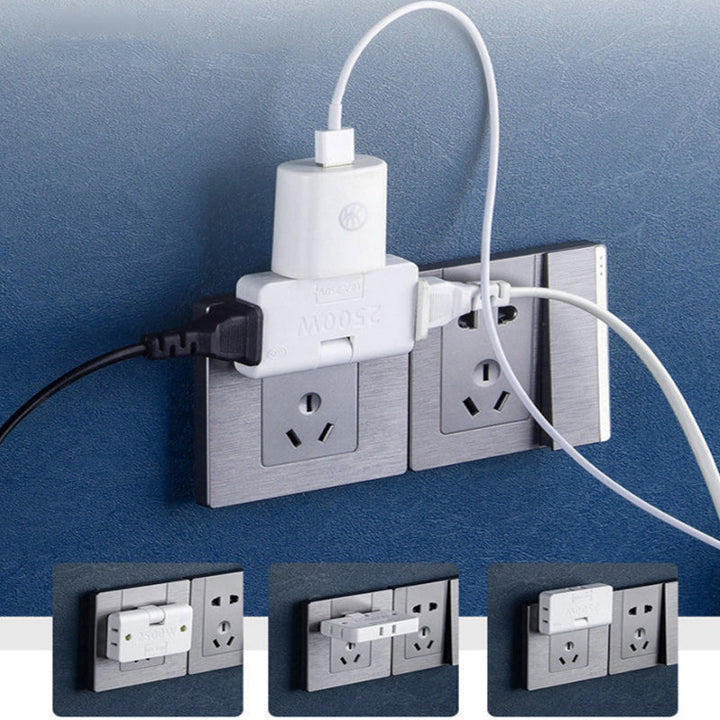 Hvid roterbar stikkontaktadapter, 180° vinkel, til smart hjem, pladsbesparende, passer til trange steder.