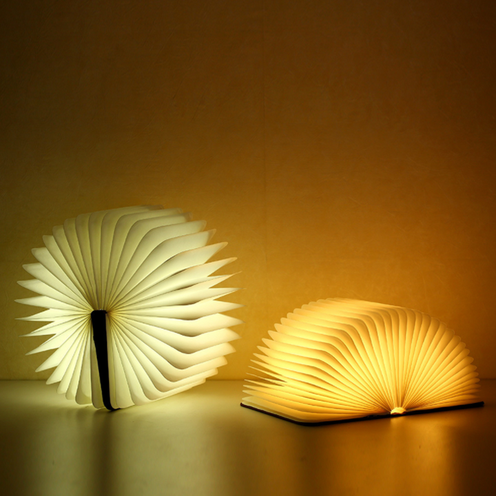 Hvid magnetisk boglampe, åbner som bog eller cirkel, USB-genopladelig, moderne design, multifunktionel lampe