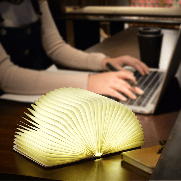 Hvid magnetisk boglampe, åbner som bog eller cirkel, USB-genopladelig, moderne design, multifunktionel lampe