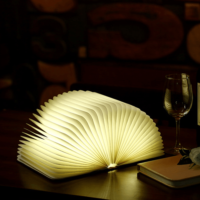 Hvid magnetisk boglampe, åbner som bog eller cirkel, USB-genopladelig, moderne design, multifunktionel lampe