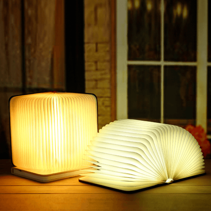 Hvid magnetisk boglampe, åbner som bog eller cirkel, USB-genopladelig, moderne design, multifunktionel lampe