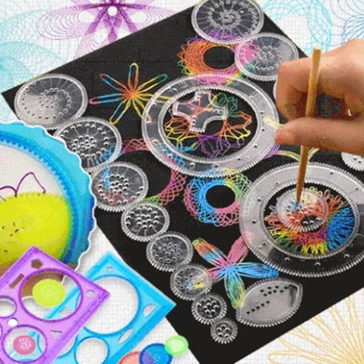 Hvid magnetisk blomsterhvirveltegner sæt med 22 dele, alsidige geometriske mønstre til børns kunstprojekter.