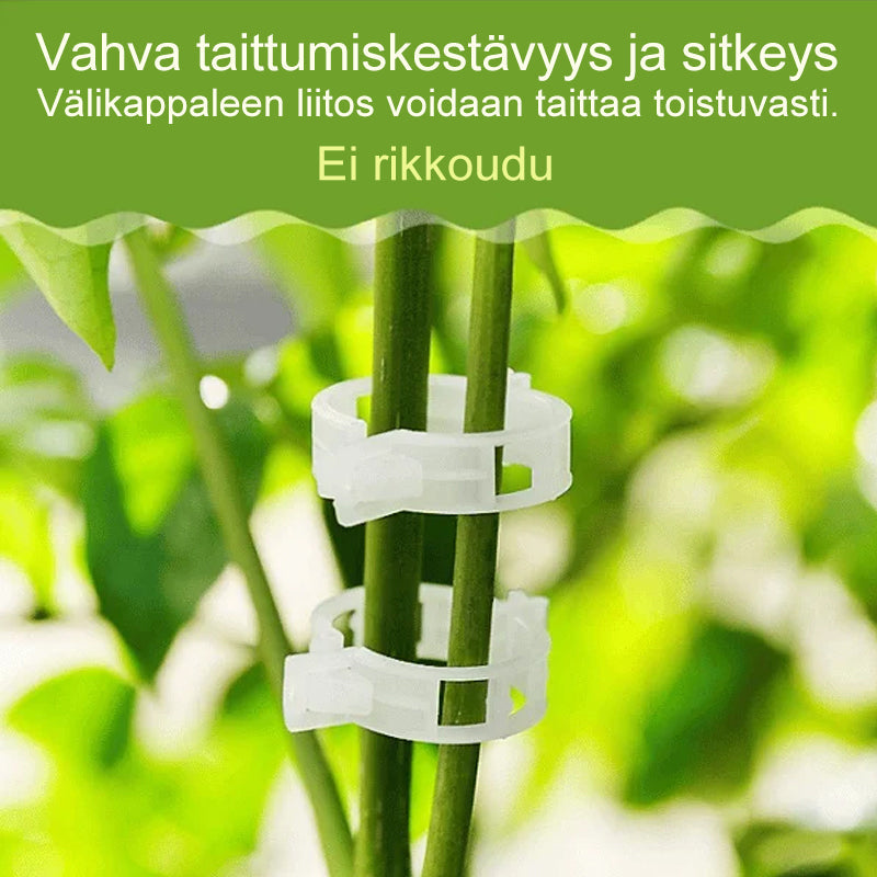 Hvide plastik plantestøtteklemmer til haven, hul design, til støtte af klatreplanter og fremme af sund vækst.