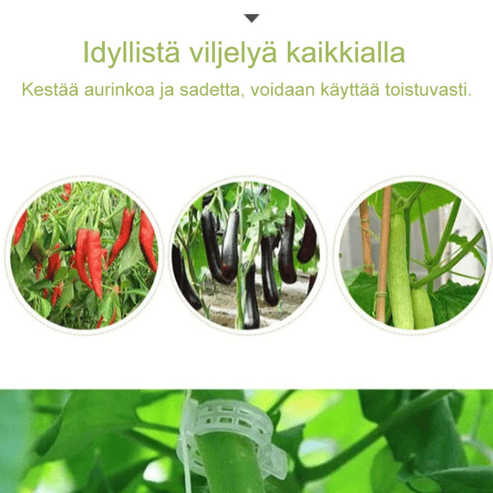Hvide plastik plantestøtteklemmer til haven, hul design, til støtte af klatreplanter og fremme af sund vækst.