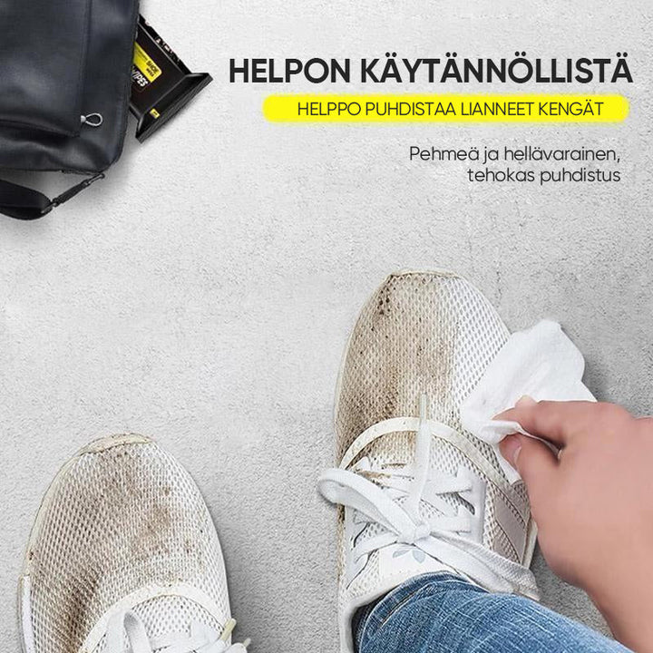 Hvide unisex skorensningsservietter, 12 stk., individuelt pakket; effektiv, nem poleringsløsning.