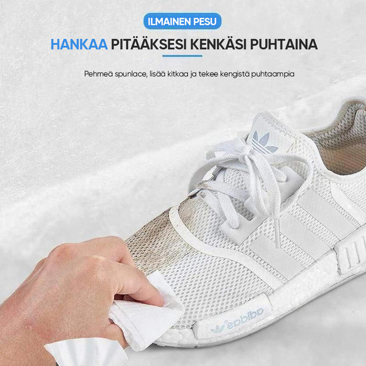 Hvide unisex skorensningsservietter, 12 stk., individuelt pakket; effektiv, nem poleringsløsning.