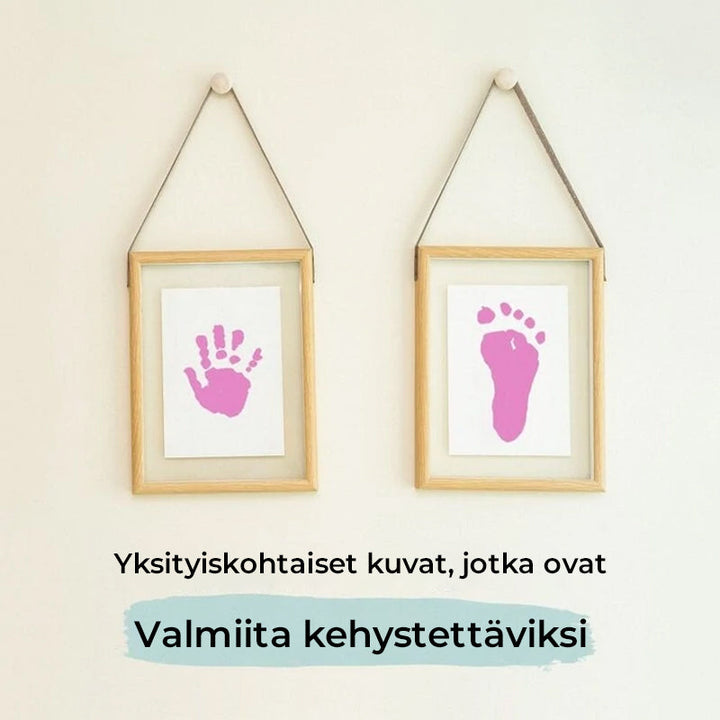 Sæt til babyhånd- og fodaftryk, giftfri, blækfri, lyserød, design i en sort pakke, gaveidé til nyfødte