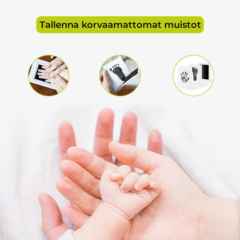 Sæt til babyhånd- og fodaftryk, giftfri, blækfri, lyserød, design i en sort pakke, gaveidé til nyfødte
