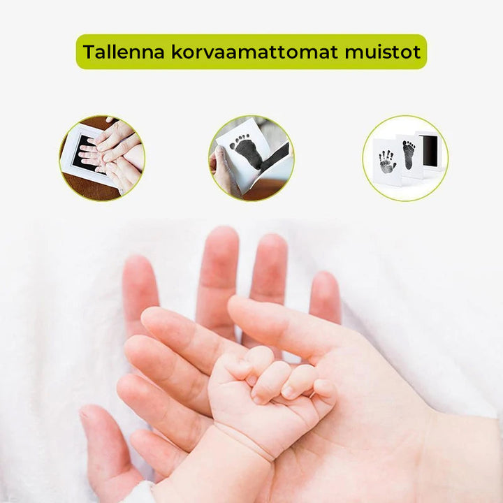 Sæt til babyhånd- og fodaftryk, giftfri, blækfri, lyserød, design i en sort pakke, gaveidé til nyfødte