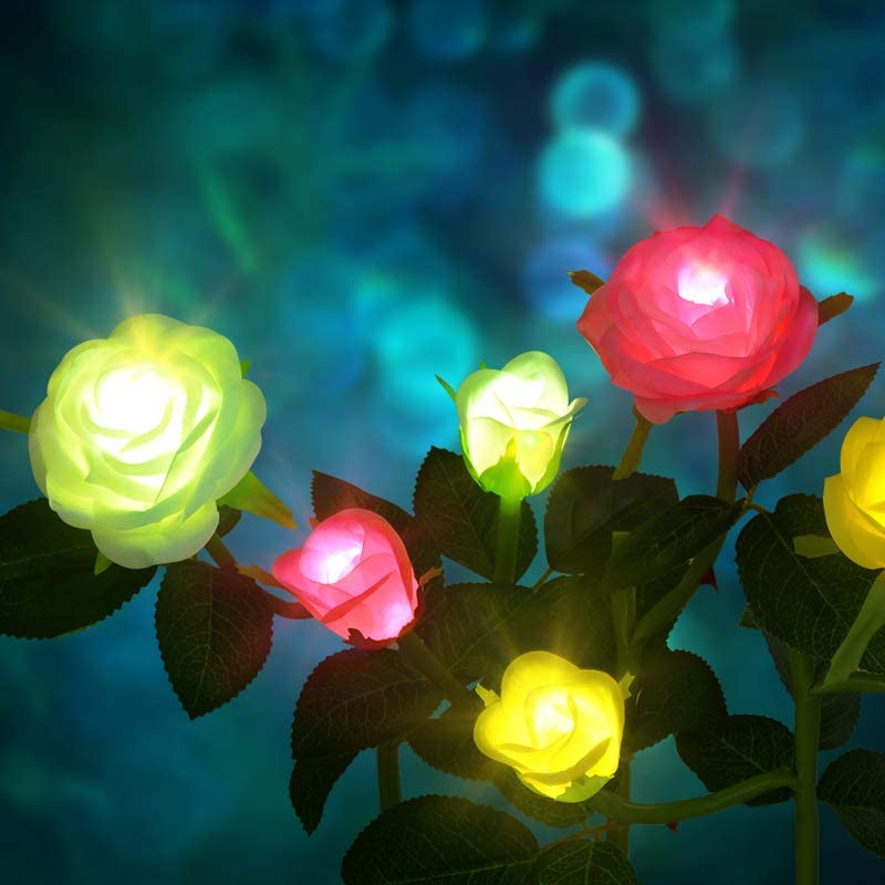 Vandtæt solcelle drevet blomsterlampe til haven, farverigt design, LED-lys, dekorativ havestav