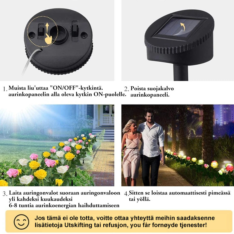 Vandtæt solcelle drevet blomsterlampe til haven, farverigt design, LED-lys, dekorativ havestav