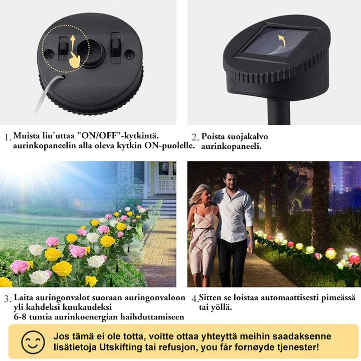 Vandtæt solcelle drevet blomsterlampe til haven, farverigt design, LED-lys, dekorativ havestav
